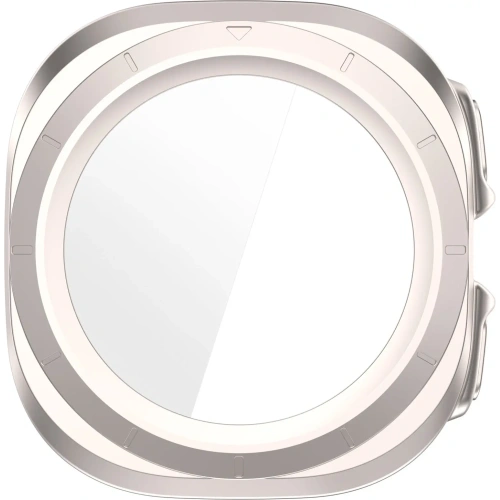 Etui ze szkłem do zegarka Bizon Case+Glass Watch do Samsung Galaxy Watch Ultra 47 mm satynowo szampańskie