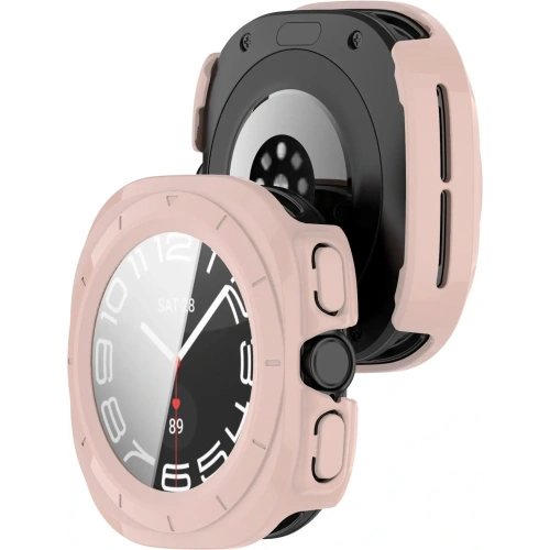 Etui ze szkłem do zegarka Bizon Case+Glass Watch do Samsung Galaxy Watch Ultra 47 mm różowe