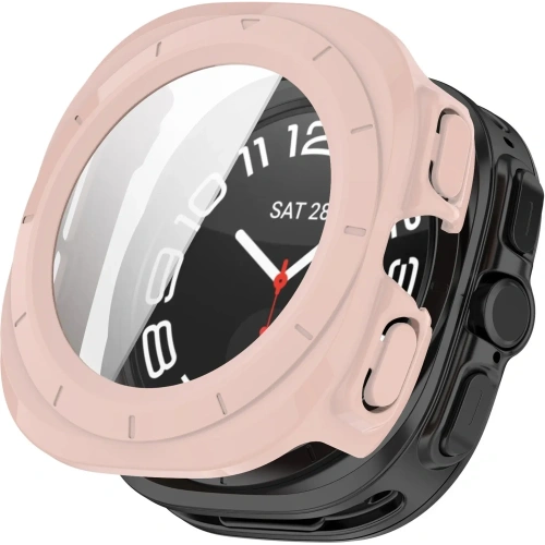Etui ze szkłem do zegarka Bizon Case+Glass Watch do Samsung Galaxy Watch Ultra 47 mm różowe