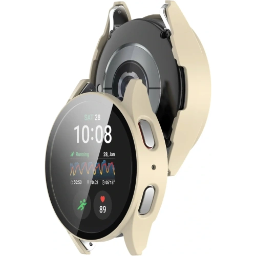 Etui ze szkłem do zegarka Bizon Case+Glass Watch do Samsung Galaxy Watch 7 44 mm beżowe