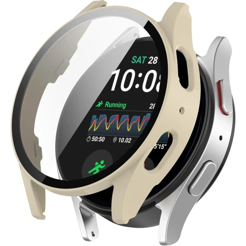 Etui ze szkłem do zegarka Bizon Case+Glass Watch do Samsung Galaxy Watch 7 44 mm beżowe