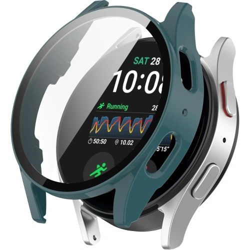 Etui ze szkłem do zegarka Bizon Case+Glass Watch do Samsung Galaxy Watch 7 44 mm zielone