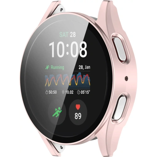 Etui ze szkłem do zegarka Bizon Case+Glass Watch do Samsung Galaxy Watch 7 44 mm satynowo różowe