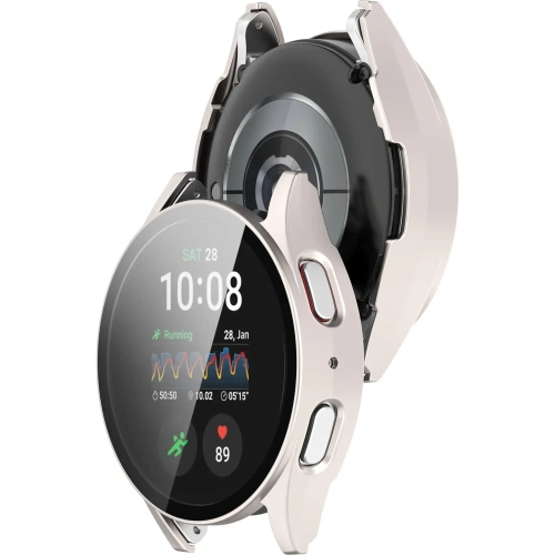 Etui ze szkłem do zegarka Bizon Case+Glass Watch do Samsung Galaxy Watch 7 44 mm satynowo szampańskie