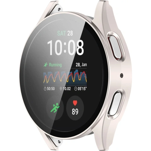 Etui ze szkłem do zegarka Bizon Case+Glass Watch do Samsung Galaxy Watch 7 44 mm satynowo szampańskie