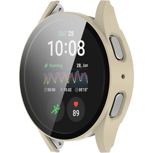 Etui ze szkłem do zegarka Bizon Case+Glass Watch do Samsung Galaxy Watch 7 40 mm beżowe