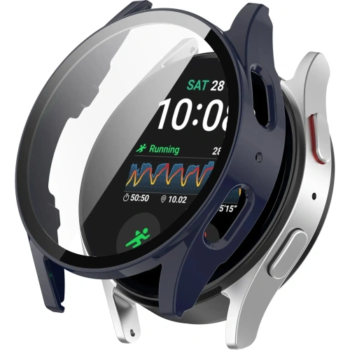 Etui ze szkłem do zegarka Bizon Case+Glass Watch do Samsung Galaxy Watch 7 40 mm niebieskie