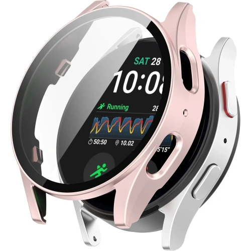 Etui ze szkłem do zegarka Bizon Case+Glass Watch do Samsung Galaxy Watch 7 40 mm satynowo różowe