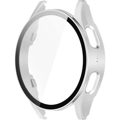 Etui ze szkłem do zegarka Bizon Case+Glass Watch do Samsung Galaxy Watch 7 40 mm satynowo srebrne