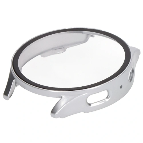 Etui ze szkłem do zegarka Bizon Case+Glass Watch do Samsung Galaxy Watch 7 40 mm satynowo srebrne