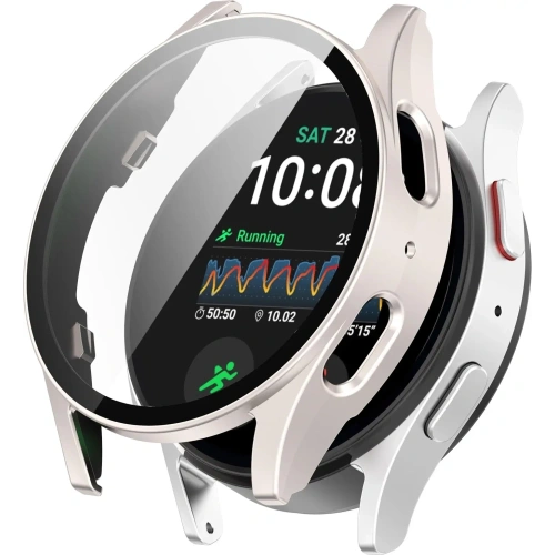 Etui ze szkłem do zegarka Bizon Case+Glass Watch do Samsung Galaxy Watch 7 40 mm satynowo szampańskie