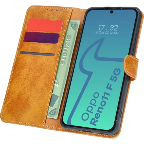Etui z klapką Bizon Case Pocket do Oppo Reno11 F 5G brązowe