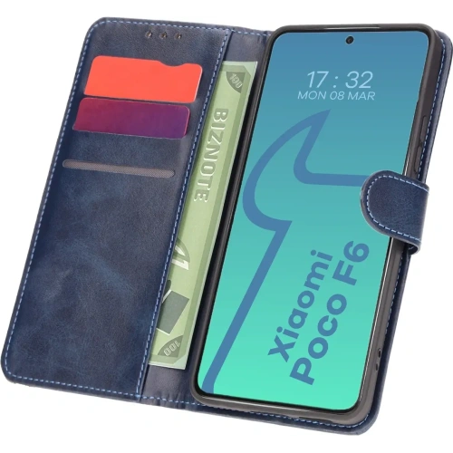 Etui z klapką Bizon Case Pocket do Xiaomi Poco F6 granatowe