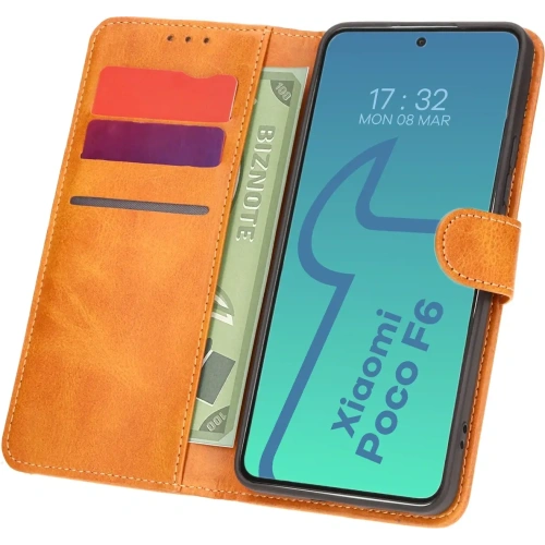 Etui z klapką Bizon Case Pocket do Xiaomi Poco F6 brązowe