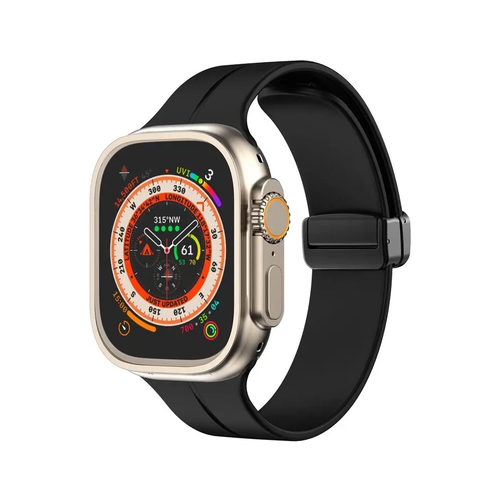 Hurtownia GSM - Ceas de mână Bizon cu curea din silicon Apple Watch 44/45/46/49 mm negru - BIZ6169 - {ean13} - Hurt