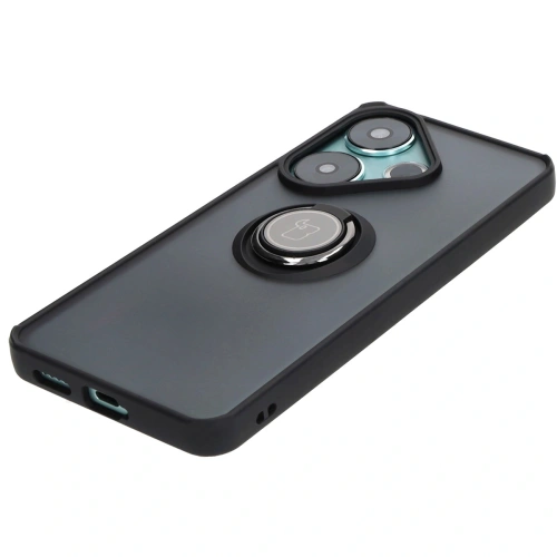 Etui z uchwytem na palec Bizon Case Hybrid Ring do Xiaomi Poco F6 przydymione z czarną ramką