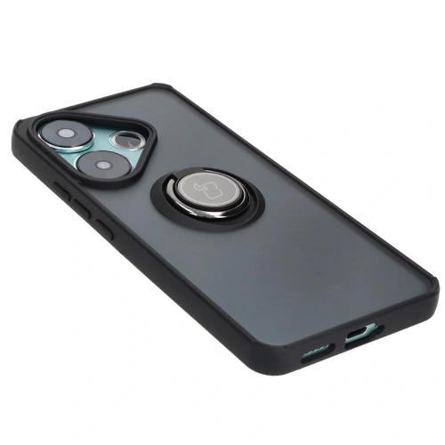 Etui z uchwytem na palec Bizon Case Hybrid Ring do Xiaomi Poco F6 przydymione z czarną ramką