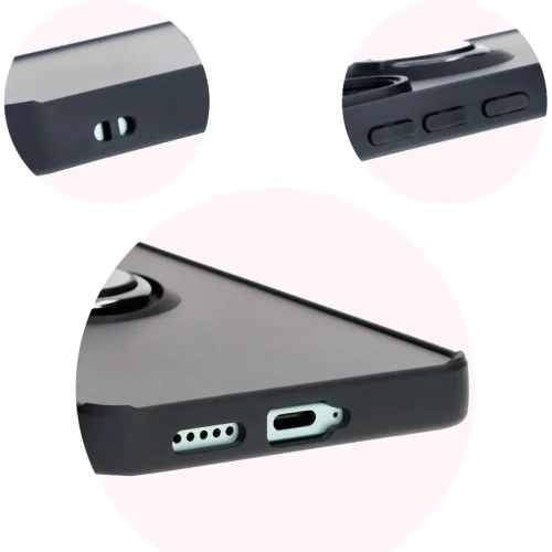 Etui z uchwytem na palec Bizon Case Hybrid Ring do Xiaomi Poco F6 przydymione z czarną ramką