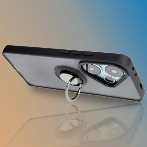 Etui z uchwytem na palec Bizon Case Hybrid Ring do Xiaomi Poco F6 przydymione z czarną ramką