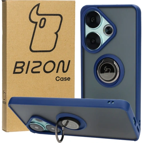 Etui z uchwytem na palec Bizon Case Hybrid Ring do Xiaomi Poco F6 przydymione z granatową ramką