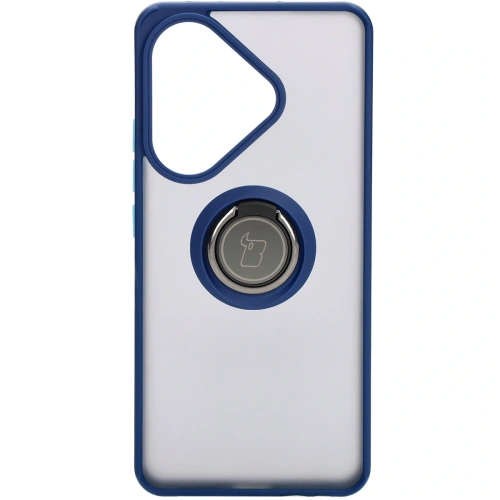 Etui z uchwytem na palec Bizon Case Hybrid Ring do Xiaomi Poco F6 przydymione z granatową ramką