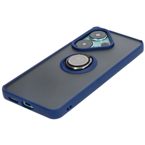 Etui z uchwytem na palec Bizon Case Hybrid Ring do Xiaomi Poco F6 przydymione z granatową ramką
