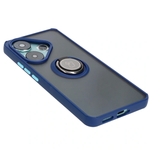 Etui z uchwytem na palec Bizon Case Hybrid Ring do Xiaomi Poco F6 przydymione z granatową ramką