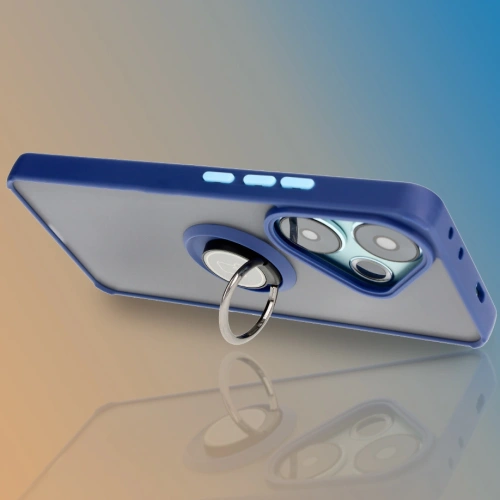 Etui z uchwytem na palec Bizon Case Hybrid Ring do Xiaomi Poco F6 przydymione z granatową ramką
