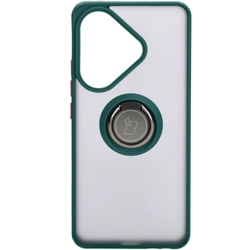 Etui z uchwytem na palec Bizon Case Hybrid Ring do Xiaomi Poco F6 przydymione z ciemnozieloną ramką