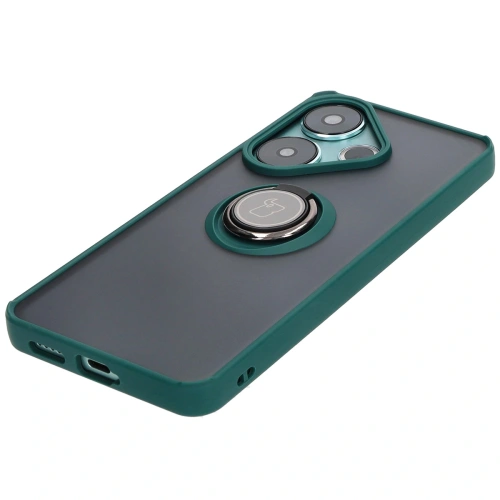 Etui z uchwytem na palec Bizon Case Hybrid Ring do Xiaomi Poco F6 przydymione z ciemnozieloną ramką