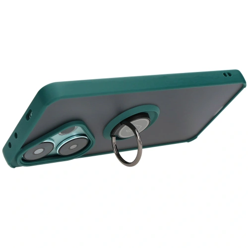 Etui z uchwytem na palec Bizon Case Hybrid Ring do Xiaomi Poco F6 przydymione z ciemnozieloną ramką