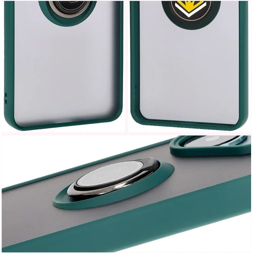 Etui z uchwytem na palec Bizon Case Hybrid Ring do Xiaomi Poco F6 przydymione z ciemnozieloną ramką