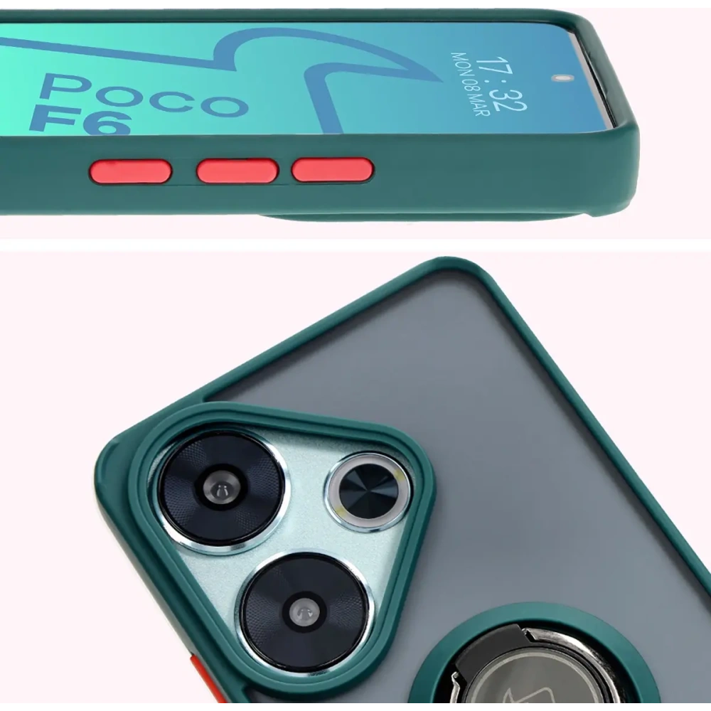 Hurtownia GSM - Bizon Case Hybrid Ring Xiaomi Poco F6 rauchig mit einem dunkelgrünen Rahmen - BIZ6186 - {ean13} - Hurt