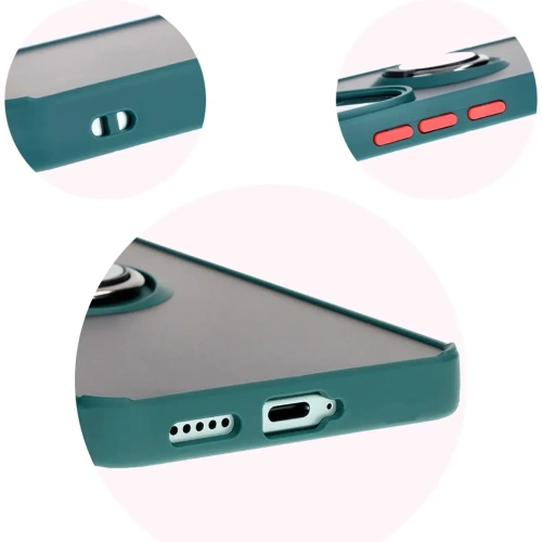 Etui z uchwytem na palec Bizon Case Hybrid Ring do Xiaomi Poco F6 przydymione z ciemnozieloną ramką