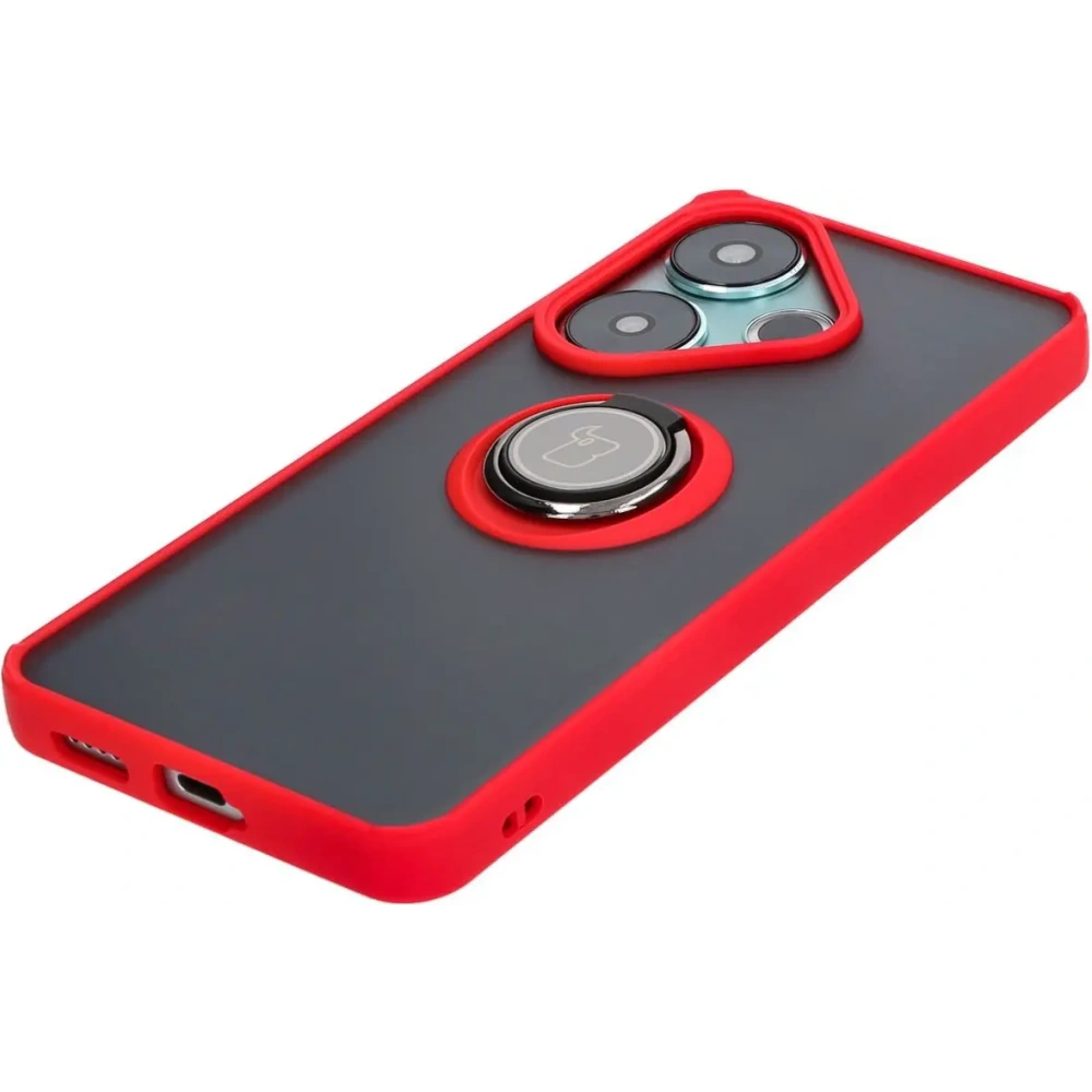 Hurtownia GSM - Caz Bizon Hybrid Ring Xiaomi Poco F6 fumuriu cu un cadru roșu - BIZ6187 - {ean13} - Hurt