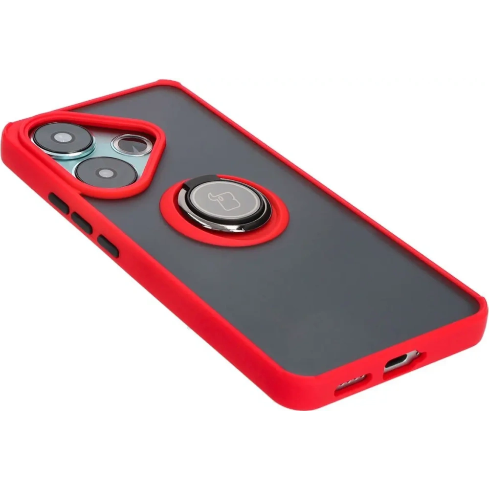 Hurtownia GSM - Caz Bizon Hybrid Ring Xiaomi Poco F6 fumuriu cu un cadru roșu - BIZ6187 - {ean13} - Hurt