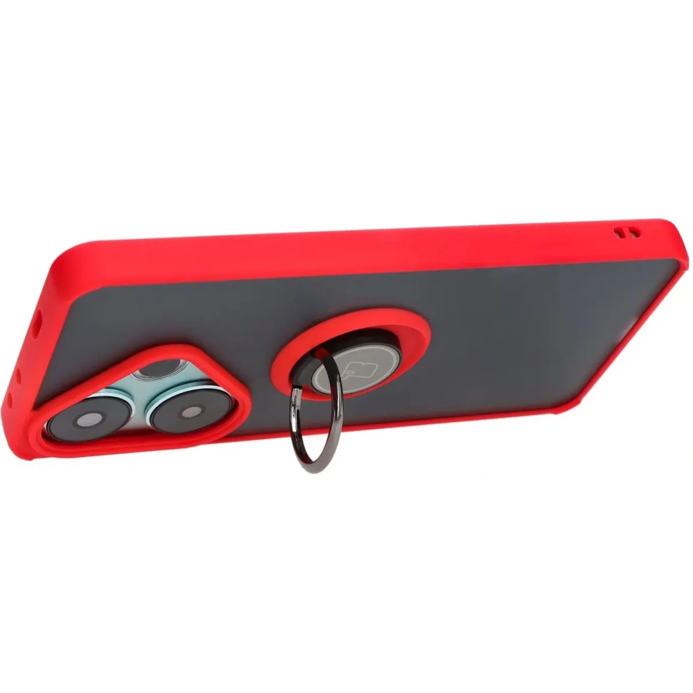 Hurtownia GSM - Caz Bizon Hybrid Ring Xiaomi Poco F6 fumuriu cu un cadru roșu - BIZ6187 - {ean13} - Hurt