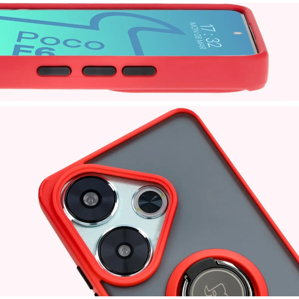 Hurtownia GSM - Caz Bizon Hybrid Ring Xiaomi Poco F6 fumuriu cu un cadru roșu - BIZ6187 - {ean13} - Hurt