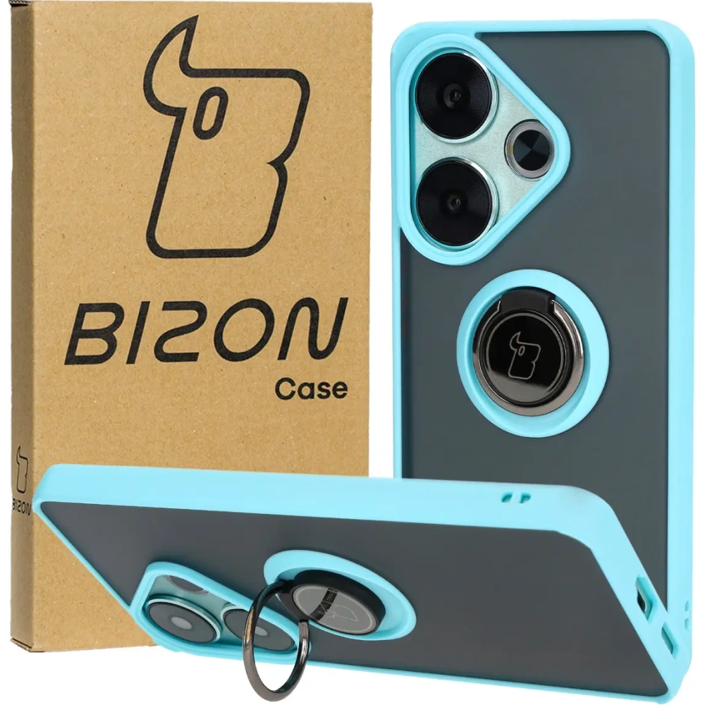 Hurtownia GSM - Bizon Case Hybrid Ring Xiaomi Poco F6 füstös, világoskék kerettel - BIZ6188 - {ean13} - Hurt
