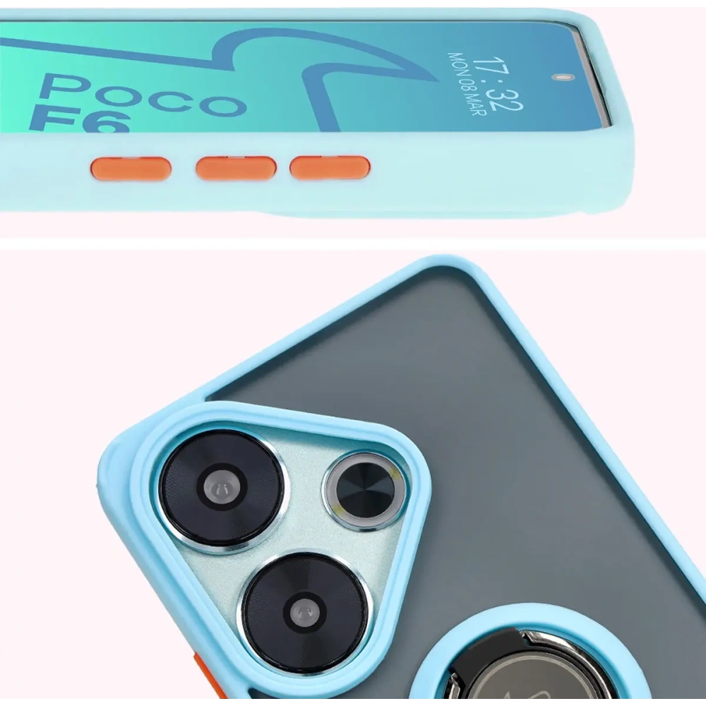 Hurtownia GSM - Etui s úchytem na prst Bizon Case Hybrid Ring pro Xiaomi Poco F6 kouřové s světle modrým rámem - BIZ6188 - {ean13} - Hurt