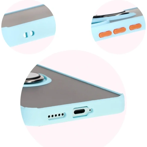 Etui z uchwytem na palec Bizon Case Hybrid Ring do Xiaomi Poco F6 przydymione z jasnoniebieską ramką