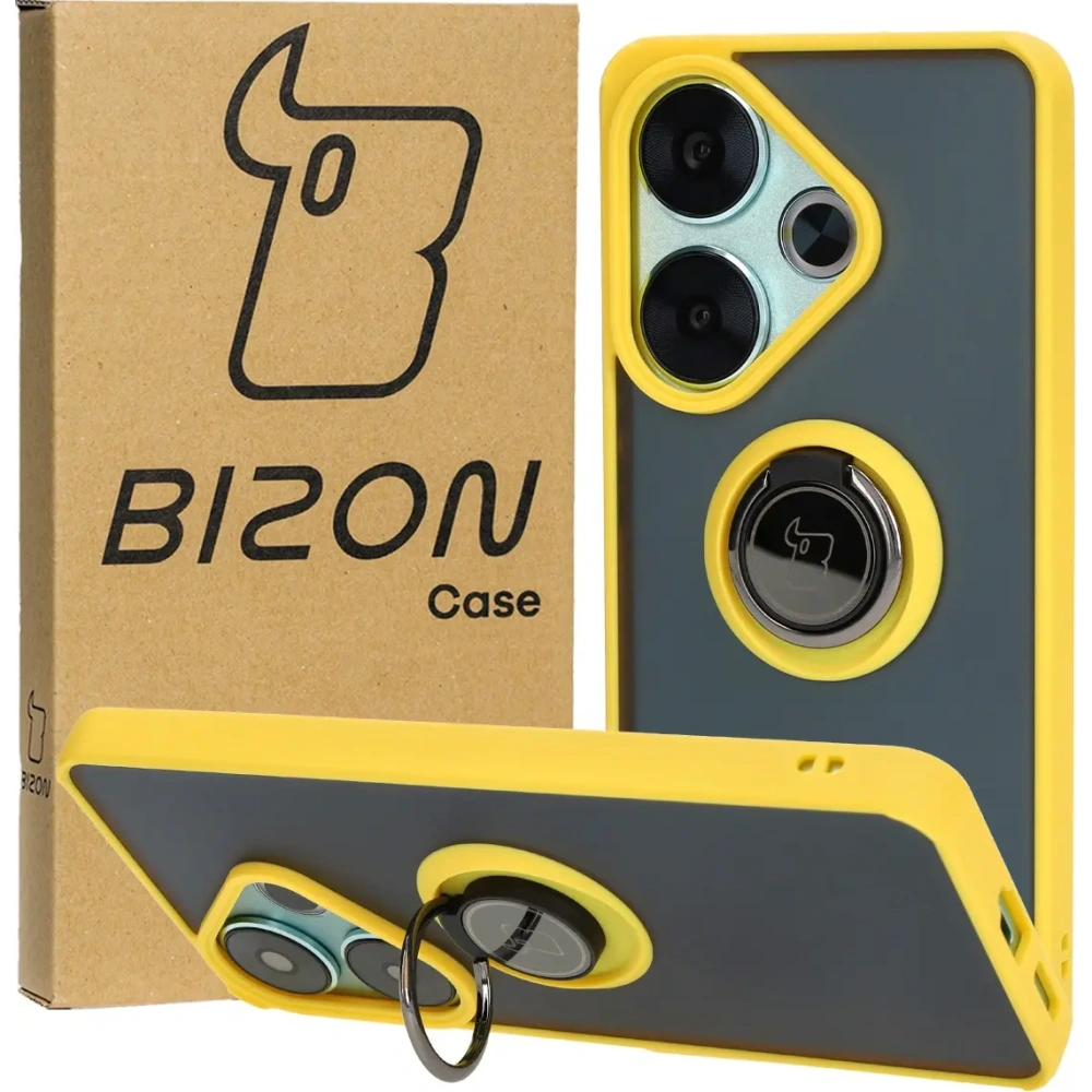 Hurtownia GSM - Bizon Case Hybrid Ring Xiaomi Poco F6 smoky cu un cadru galben - BIZ6189 - {ean13} - Hurt