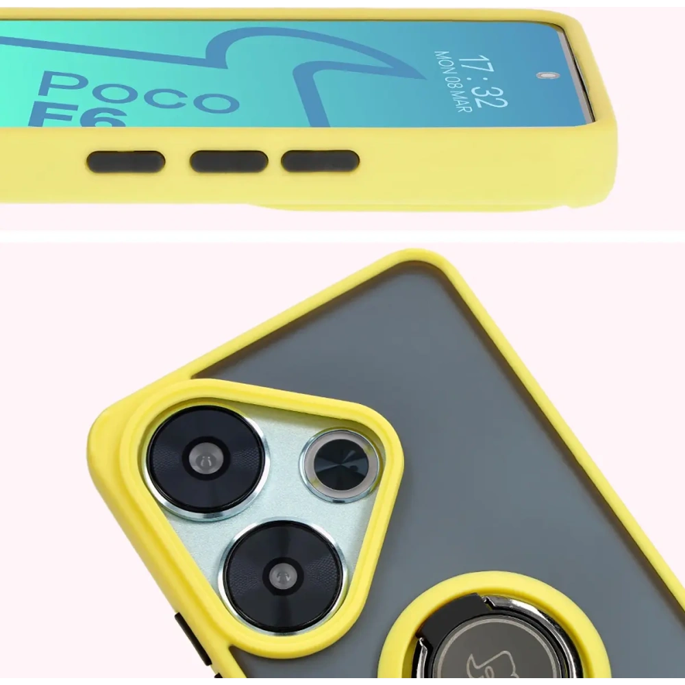 Hurtownia GSM - Bizon Case Hybrid Ring Xiaomi Poco F6 smoky cu un cadru galben - BIZ6189 - {ean13} - Hurt
