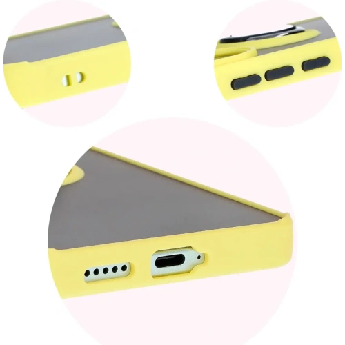 Etui z uchwytem na palec Bizon Case Hybrid Ring do Xiaomi Poco F6 przydymione z żółtą ramką