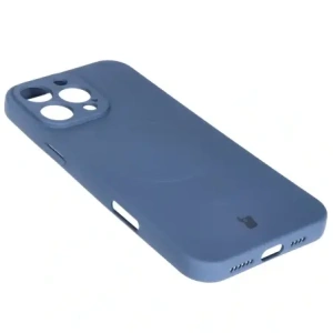 Silikonowe etui z pierścieniem magnetycznym Bizon Case Silicone Magnetic do Apple iPhone 16 Pro Max granatowe