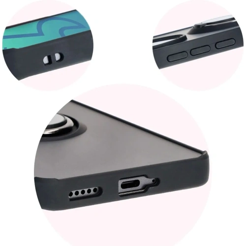 Etui z uchwytem na palec Bizon Case Hybrid Ring do Honor 200 Pro przydymione z czarną ramką