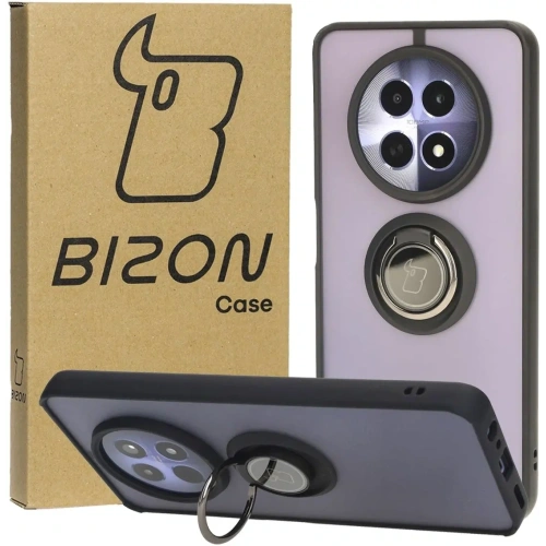 Etui z uchwytem na palec Bizon Case Hybrid Ring do Realme 12 / 12x przydymione z czarną ramką