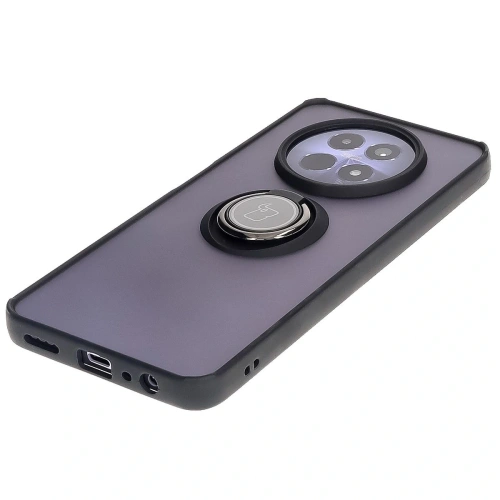 Etui z uchwytem na palec Bizon Case Hybrid Ring do Realme 12 / 12x przydymione z czarną ramką