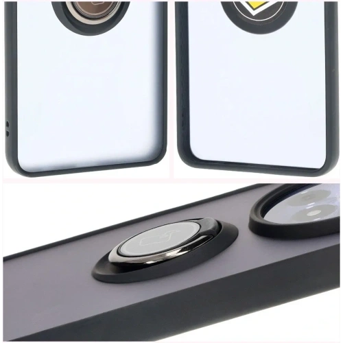 Etui z uchwytem na palec Bizon Case Hybrid Ring do Realme 12 / 12x przydymione z czarną ramką