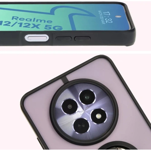 Etui z uchwytem na palec Bizon Case Hybrid Ring do Realme 12 / 12x przydymione z czarną ramką